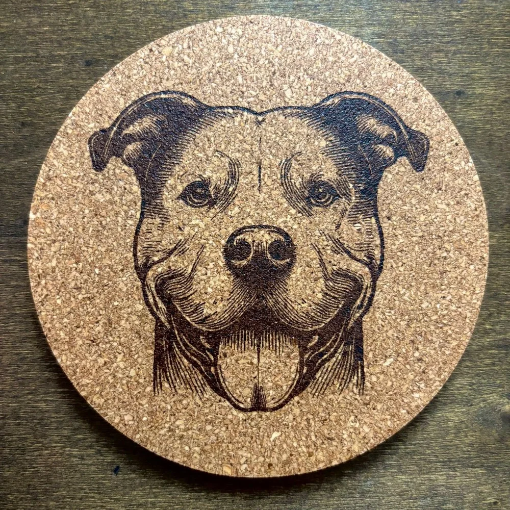 American Pit Bull Terrier Face Laser Engraved Cork Coaster #4